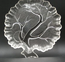 Vintage Hazel Atlas Tree of Life Frosted Glass Snack Plates Mid-Century Set of 4