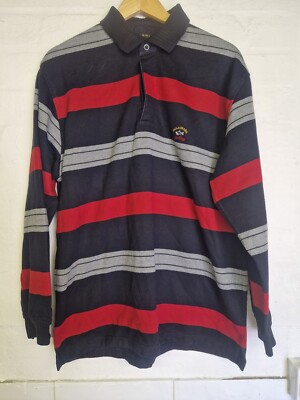 Paul Shark Yachting Long Sleeve Polo Striped Shirt Fleece Lined Uk Size L  Gc UK