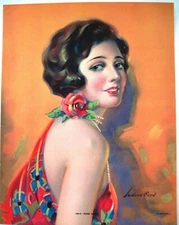 Gorgeous Vintage Print of Pin-Up in Stunning Art Deco Colors  *  
