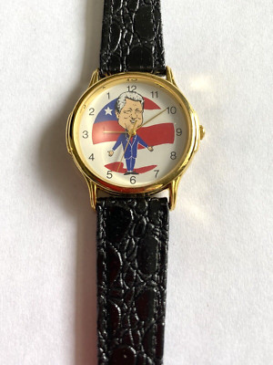 President Bill Clinton Leather Wrist Watch Vintage Runs Backwards Instructions