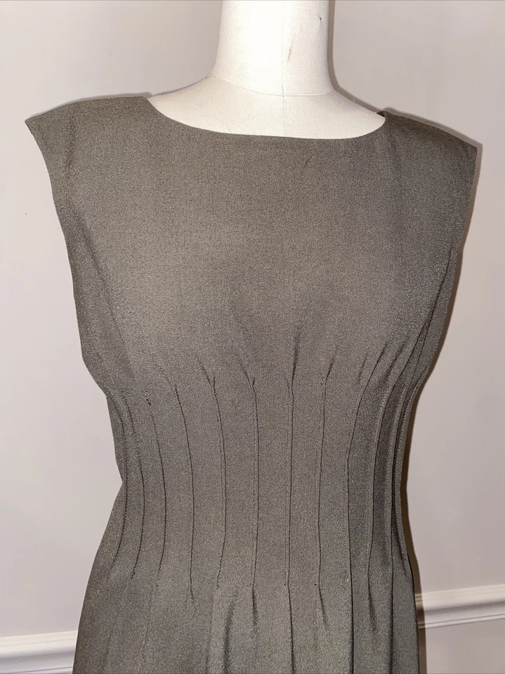 Calvin Klein Dress Womens 8 Olive Green Cinched Waist Midi Military Army Pencil - Image 2 of 4