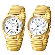 Men's Women's Easy to Read Aribic Numberals Date Quartz Wrist Watch Elastic Band