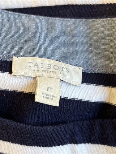 Talbots Petites Women’s Tee Shirt Cotton 3/4 Sleeve Navy Stripes Sz P EUC - Picture 5 of 5