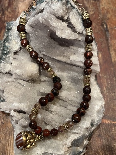 Jasper Beaded Necklace With Antique Watch Fob Drop - Picture 10 of 10