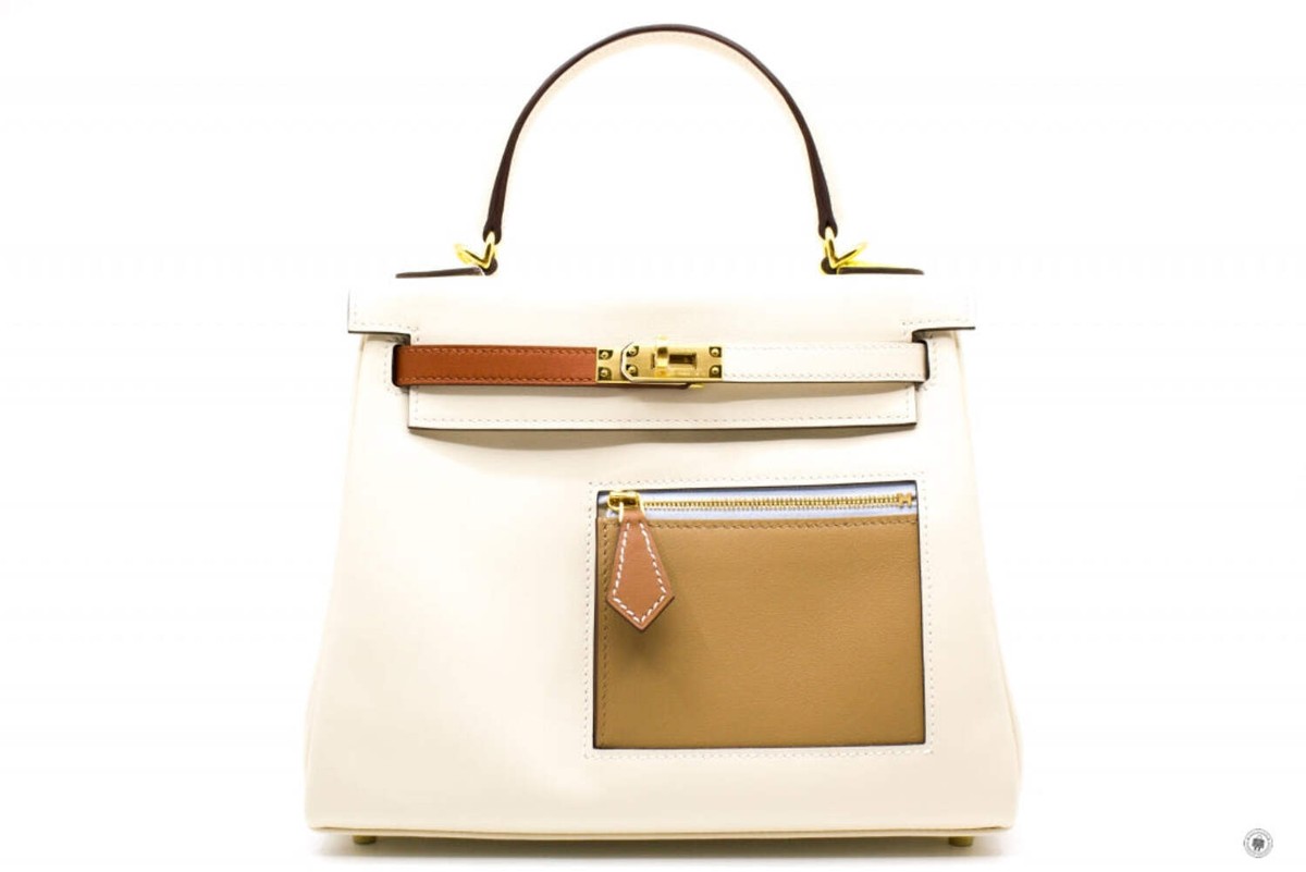 NEW Hermes H083583CC Kelly 25 Colormatic Chromatic Bag Nata/chai