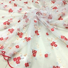 1M Blumen Stickerei Netzstoff Voile Spitze Hochzeit Kleid Material Breit 135cm