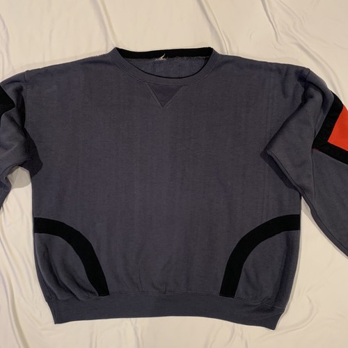 Vtg 80s 90s Fleece Sweatshirt Gray Crewneck Geometric Retro Oversized OSFA - Picture 2 of 9