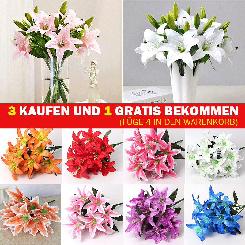 10 Köpfe Künstlich Lilie Blumenstrauß Kunstblume Pflanze Hochzeit Floristik Deko
