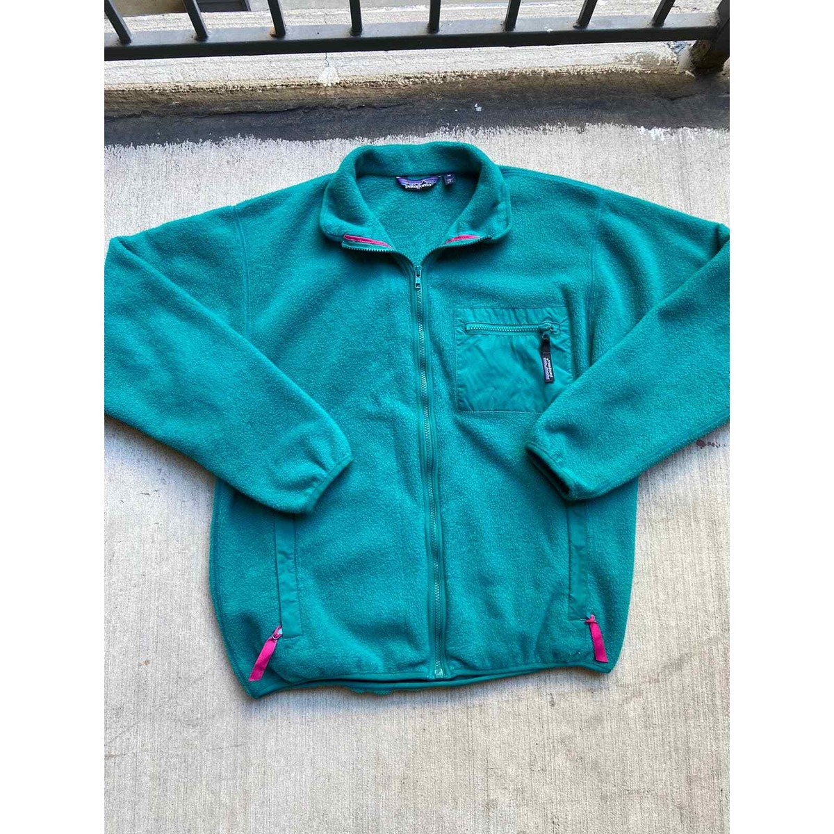 Vintage 90s Patagonia Teal Green Blue Fleece Jacket Made in USA 