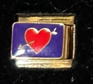 Authentic Heart Bow and Arrow Gold Plated Italian Charm Enamel Link 9MM K45-2