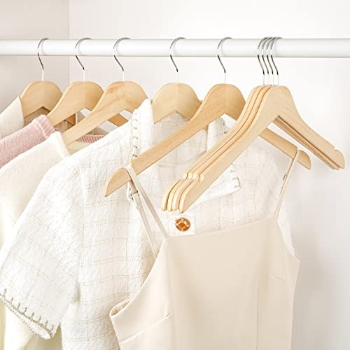  Wooden Hangers 30 Pack, 0.28-inch Slim & Durable 30 PCS Natural Rubberwood