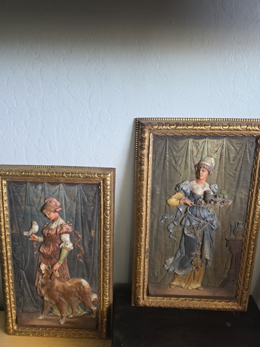 Pair Of 19th Century Bradley & Hubbard Art Nouveau Painted Plaques