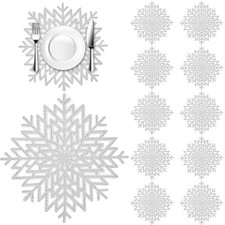 Snowflake Placemats Sets of 12,Silver Hallow-Out Heat-Resistant Table Mats fo...