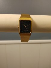 Seiko SX Tank Watch Men 26mm Black Dial Gold Tone Rectangle 5Y95-5000 New Batt V