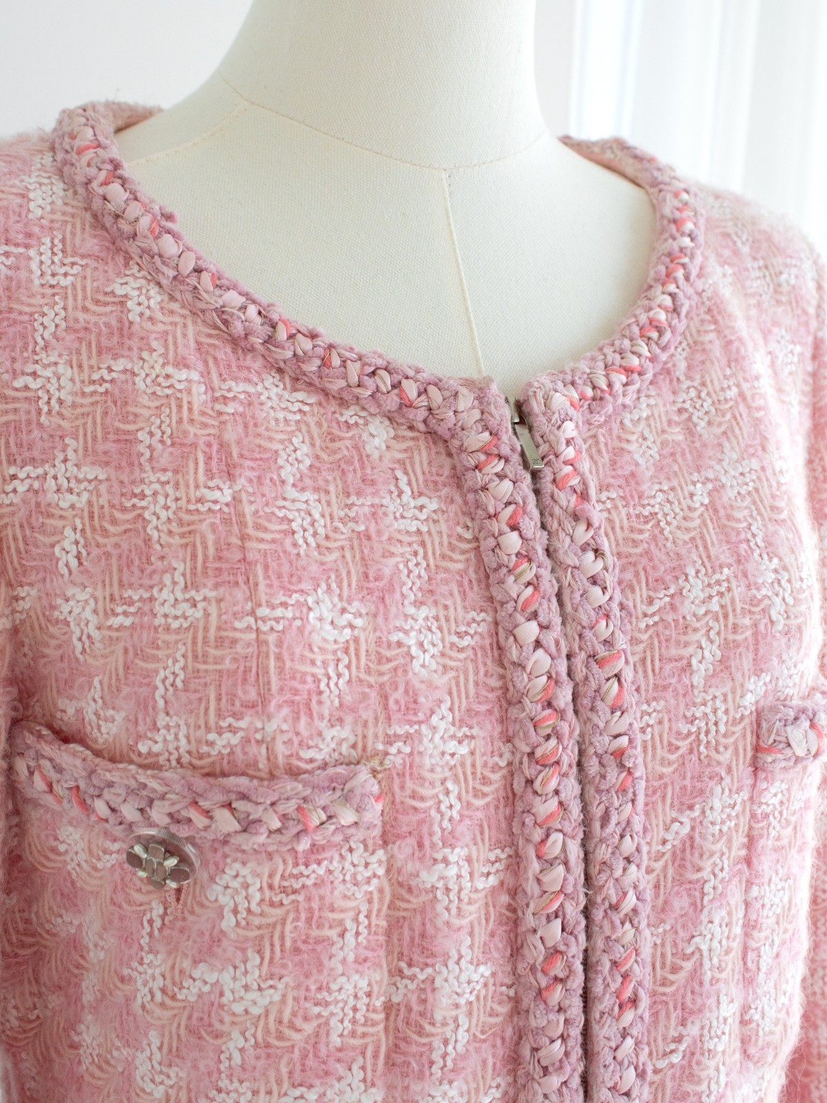 Chanel F/W 2014 Supermarket Barbie Pink White Plaid 14A Fantasy Tweed Jacket image 7