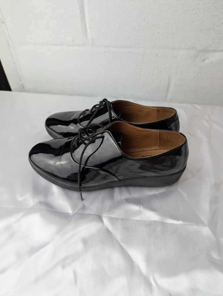 Zapatos Oxford FitFlop para mujer talla 38,5 negros con cordones zapatos de plataforma charol Foto 3 de 4