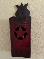 Antique Primitive Folk Art Wood Star Candle Pipe Box Old Red Paint