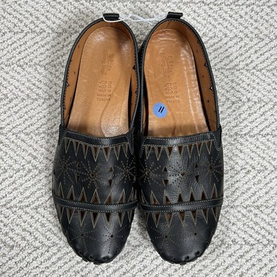 Spring Step Women 11 Black Leather Perforated Fusaro Slip On Loafer Boho Comfort