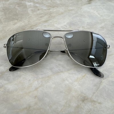 Ray-Ban Chromance Aviator Sunglasses Silver Metal Frame Gray Mirrored Glass