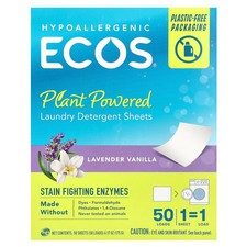 Ecos , Plant Powered Laundry Detergent Sheets, Lavender Vanilla, 50 Sheets