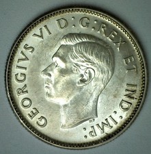 1944 Canada Silver 25 Cents AU 25c Canadian Quarter Almost Uncirculated Coin