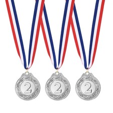 3 Pcs 2" 2nd Metal Award Medals, Silver Wreath Style 