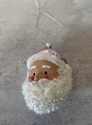 Molded Plastic Christmas Santa Claus Face Ornament with Sparkling Beard, 5 