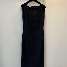 VALENTINO First Line Flower corsage V-neck Dress Women Size 38 Black Genuine