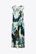 80 NWT ZARA PRINTED SATIN EFFECT MIDI DRESS M Medium Abstract Floral