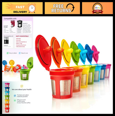 7 Pack Reusable Coffee Pods for Keurig - BPA-Free, Refillable K Cups, 7 Colors
