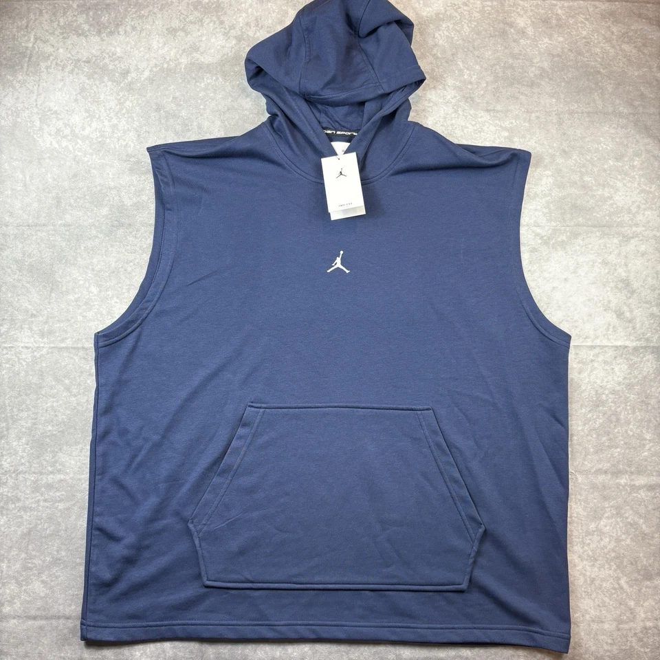 Nike Air Jordan Sleeveless Hoodie Men's 2XL Blue Navy Dri Fit Pullover NEW - Image 2 of 4