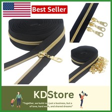 Black & Gold Metallic Nylon Coil Zippers 10 Yards + 25 Pulls for DIY Sewing Bags