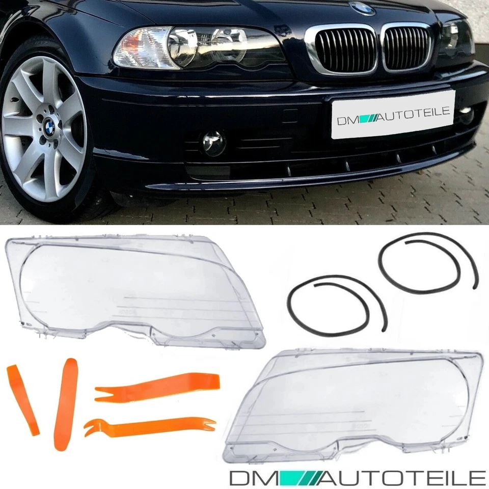 Scheinwerferglas SET + Werkzeug passt für BMW E46 Coupe Cabrio Vorfacelift 99-03