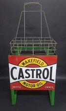 1: Rare Vintage 1950s Garage Forecourt Castrol Oil Sign, Stand & Bottle Basket