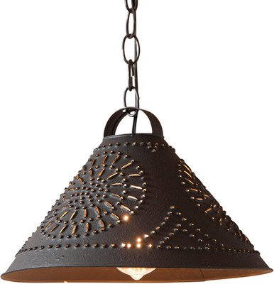 Irvins Country Tinware Hitchcock Shade Light Tin Pendant in Textured Black