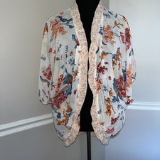 Umgee Boho Floral Mixed Print Open Front Kimono Cardigan Duster Shrug Size M/L