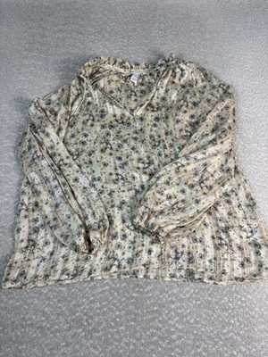H&M Granola Blouse Womens M Multicolor Floral Fairy Core Sheer V Neck Tunic Top