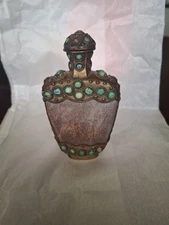 ANTIQUE Chinese Stones in Brass Casing Stone Vessel Snuff Bottle Handcrafted