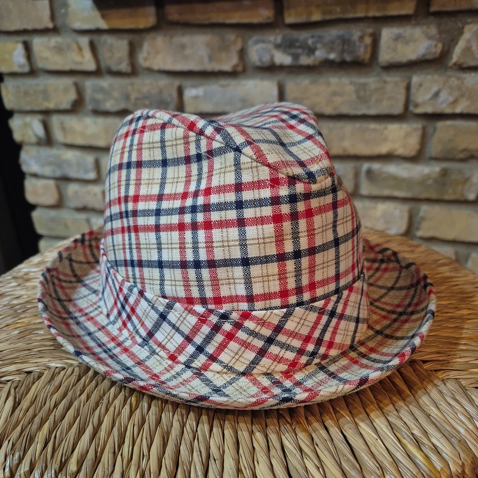 Vintage Stetson Stevens Fedora Hat 7 3/8 Red White Blue Gold Plaid Tweed USA - Image 4 of 4