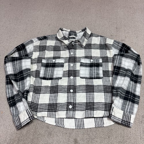 Camisa de franela con botones American Eagle marfil negra a cuadros mediana para mujer nueva con etiquetas - Imagen 5 de 11