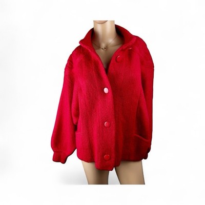 I.B. DIFFUSION Cardigan Sweater Coat Sz  S Women s Red Wool Mohair Cozy Soft Vtg