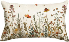 Fall Flowers Throw Pillow Cover 12X20 Inch, Seasonal Autumn Floral Thanksgiving