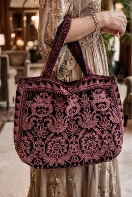NEW Johnny Was Large Wine Red Velvet Hobo Bag Tote Purse