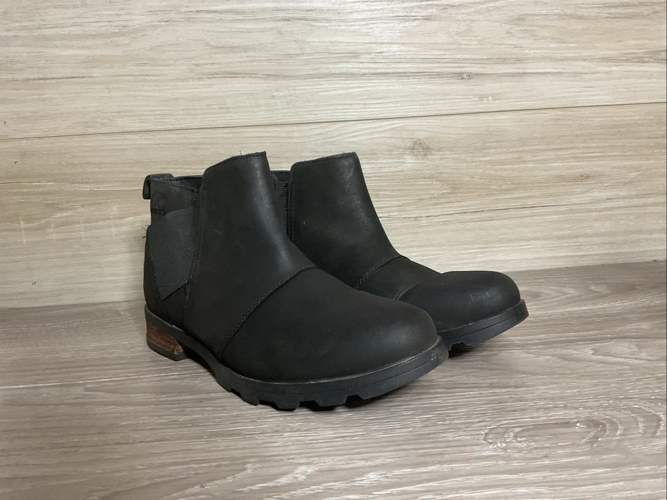Sorel Emelie Chelsea Negro Impermeable Botines Talla 9 Pull On Preppy Foto 2 de 4