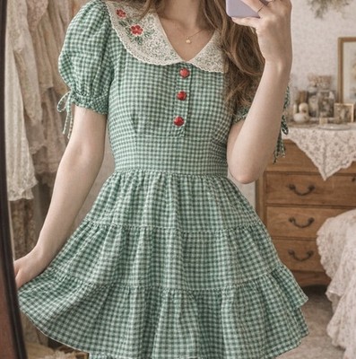 Climax By David Howard 70s Vintage Retro Gingham Mini Dress Puff Sleeve Peplum