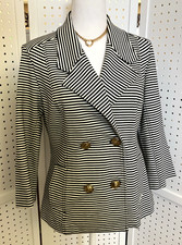 Cabi Navy White Striped Stretch Jersey Blazer Jacket Nautical Women Workwear SM