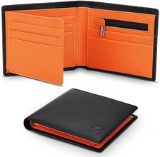 Genuine Leather Wallet Men Slim RFID Purse Card Holder Coin Pocket ID Window Min