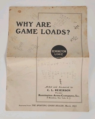 Antique 1923 Remington UMC Ammo Pamphlet Booklet Why Are Game Loads Shotgun Ad