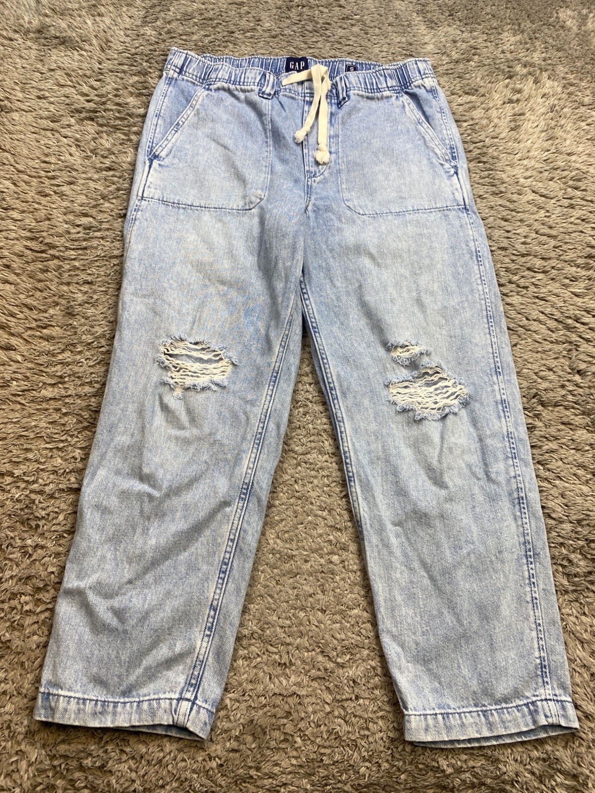 Gap Jeans Women Small High Rise Easy Barrel Distressed Crop Pull On Denim Y2K
