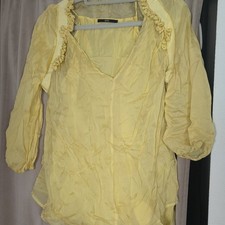 BOSS Damen Bluse Gr. 40 Gelb V-Ausschnitt mit...
